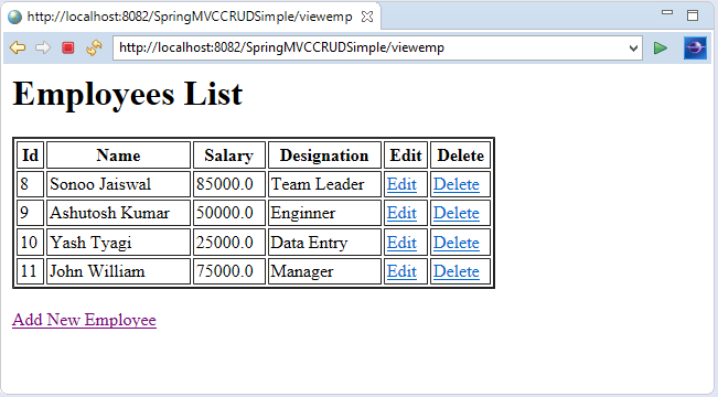 Spring MVC CRUD示例